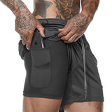 2019 Mens 2 in 1 Fitness Running Shorts Men