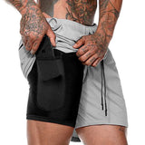 2019 Mens 2 in 1 Fitness Running Shorts Men